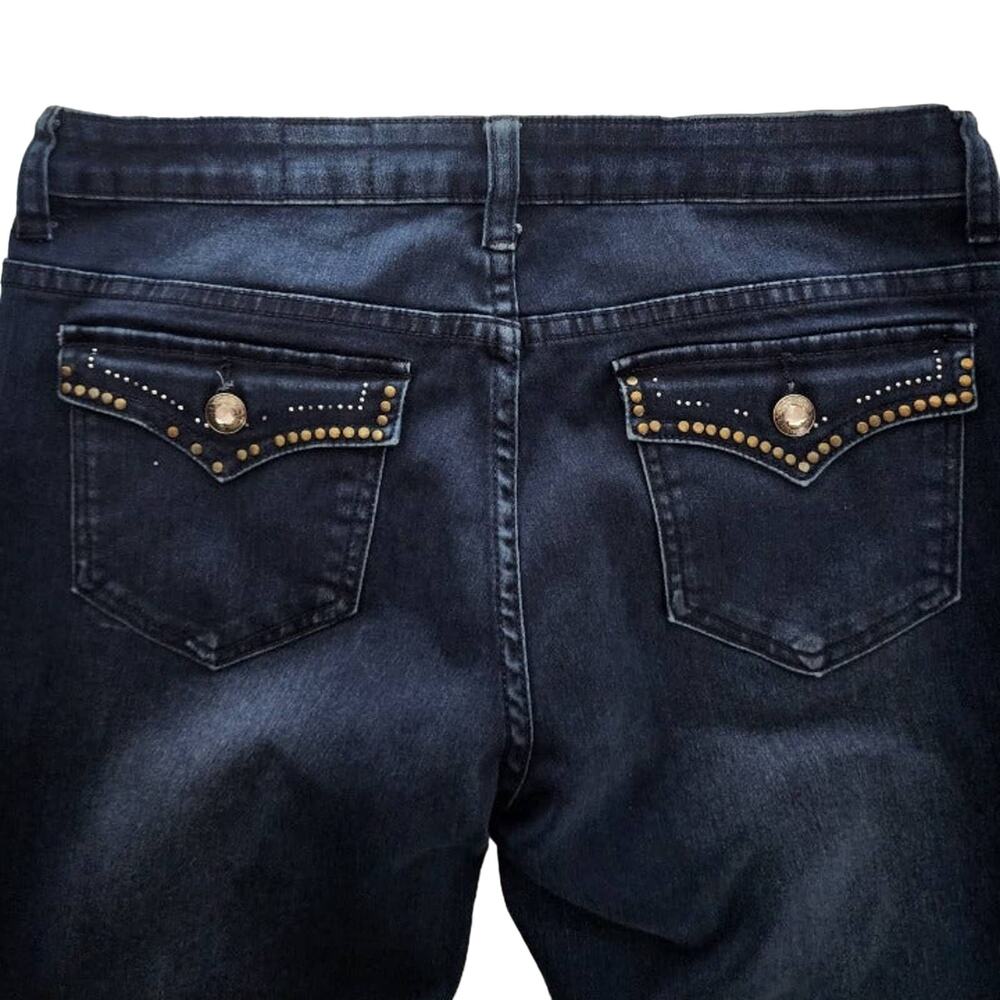 V Cristina Size 4 Dark Wash Flap Beaded Pockets Bootcut Jeans